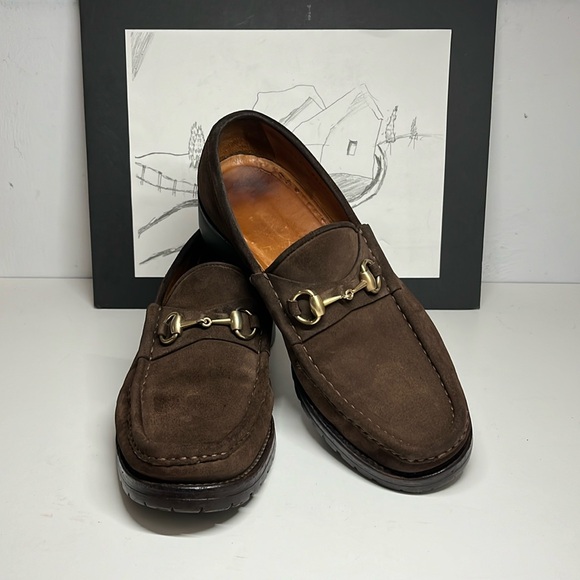 GUCCI Horsebite Brown Loafers With Rubber Soles Men’s Size 9D - Picture 1 of 16